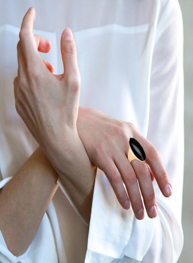 HAIXIAN Exaggerated Gemstone Ring,Big 14K Gold Plated Eye Shape Stone Chunky Statement Ring,Cocktail Party Ring Jewelry Gift for Women (A07_Black, 8) - Image 4